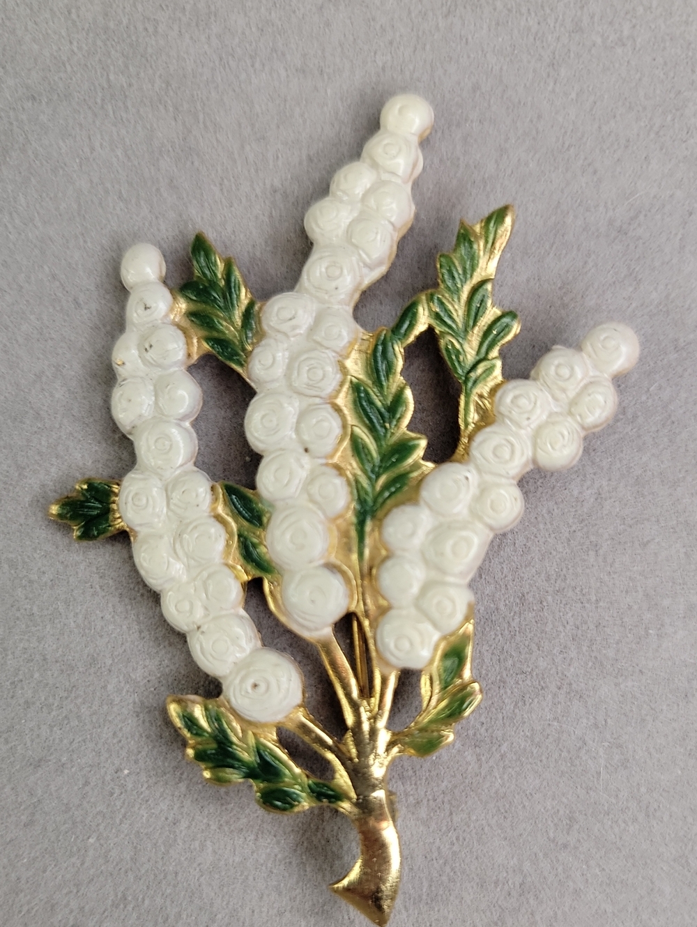 Antique Wisteria Spray Enamel Brooch